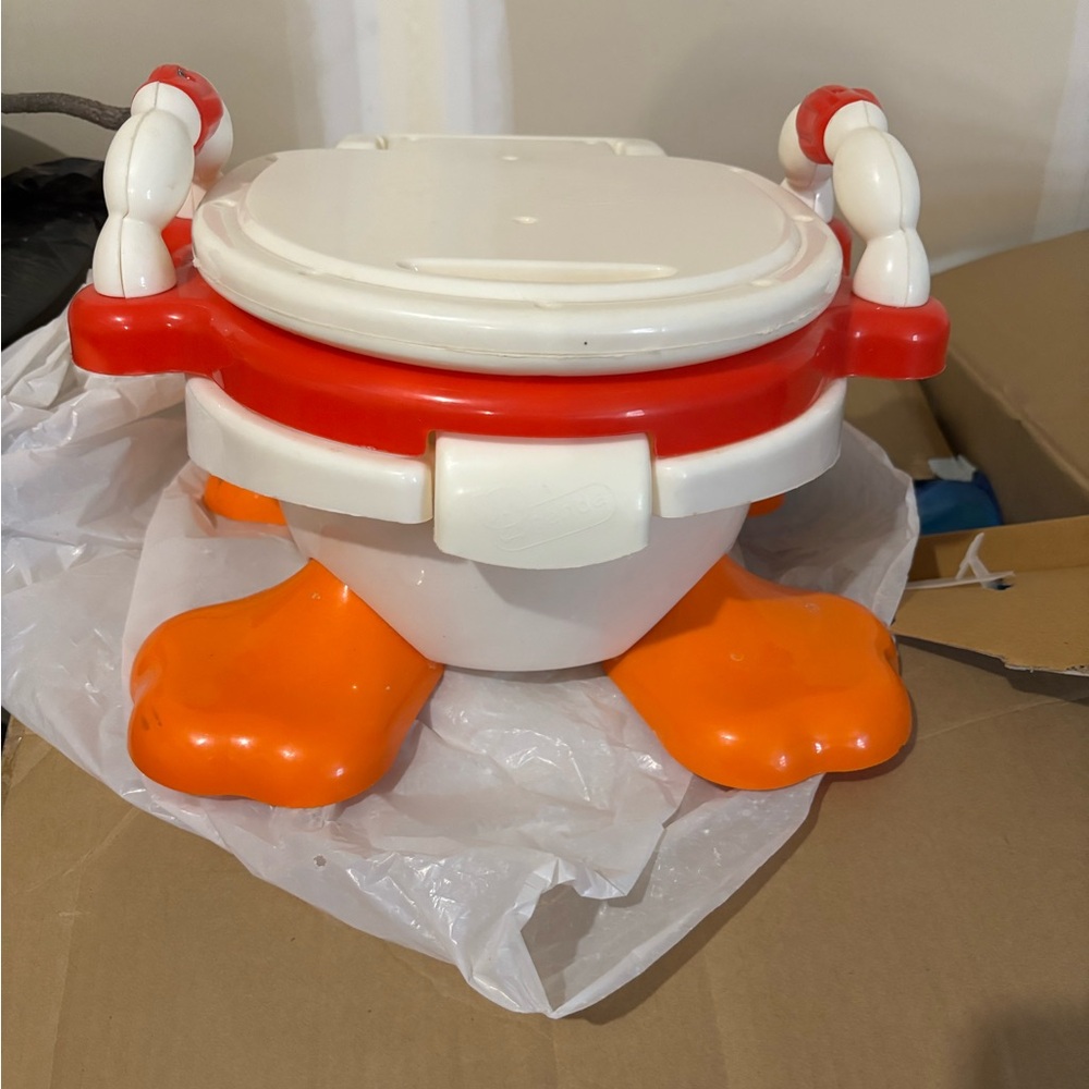 Kids Potty Training Seat with Orange and White Design with stool